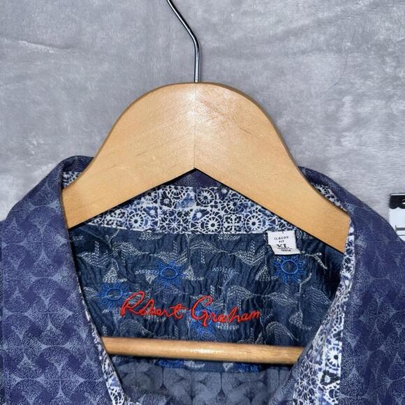 Robert Graham Classic Fit Long Sleeve Button Down Shirt Blue Geometric Men Sz XL - Picture 3 of 8